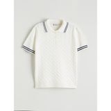 Polo Yaka Desenli Kız Çocuk Triko Kazak - Ekru