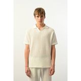 Polo Yaka Dokulu Erkek T-Shirt - Beyaz - M