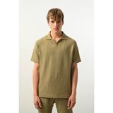 Polo Yaka Dokulu Erkek T-Shirt - Haki - M