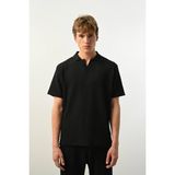 Polo Yaka Dokulu Erkek T-Shirt - Siyah - M