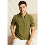 Polo Yaka Fermuarlı Erkek Tişört - Haki - 2XL