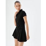 Polo Yaka Fermuarlı Mini Elbise Cep Detaylı