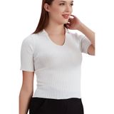 Polo Yaka Kısa Kol Kaşkorse Bluz Mavi Renk Beyaz