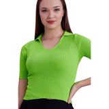 Polo Yaka Kısa Kol Kaşkorse Bluz Mavi Renk Yeşil