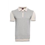 Polo Yaka Krem Desenli Fermuarlı Örme T-shirt | Wessi