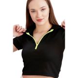 Polo Yaka Neon Fermuarlı Kaşkorse Bluz Kahverengi Siyah
