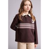 Polo Yaka Slogan Baskılı Sweatshirt Kumaşı Uzun Kollu Polo Tişört Kız Çocuk