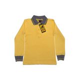 Polo Yaka Tişört Çocuk Uzun Kol Gri Çizgi Yaka Sarı Okul Tişört/T-Shirt