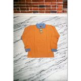 Polo Yaka Tişört Çocuk Uzun Kol Gri Çizgi Yaka Turuncu Okul Tişört/T-Shirt