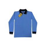 Polo Yaka Tişört Çocuk Uzun Kol Siyah Çizgi Yaka Mavi Okul Tişört/T-Shirt
