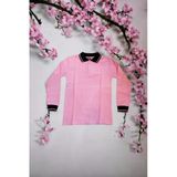Polo Yaka Tişört Uzun Kol Siyah Çizgi Yaka Pembe Okul Tişört/T-Shirt