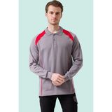 Polo Yaka Uzun Kollu Sweatshirt Detayli Is Giyim Vancelya Nefes Alabilir Iş Günlük Için - Gri - Kırmızı - XS