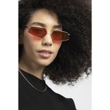 POLO55 Gold Metal Çerçeveli Kırmızı Camlı Beşgen Retro Kadın Güneş Gözlüğü - Altın - Kırmızı