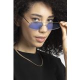 POLO55 Gold Metal Çerçeveli Mavi Camlı Beşgen Retro Kadın Güneş Gözlüğü
