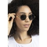 POLO55 Siyah Gold Metal Çerçeveli Yuvarlak Kadın Güneş Gözlüğü - Altın