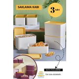 polo55.sport.1855 3'Lü Erzak Bakliyat - Sarı Meyve Ve Yemek Sızdırmaz Set Saklama Kabı Dolap Düzenleyici Organizer
