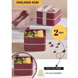 polo55.sport.1855 Bölmeli 2 Katlı Çatal Kaşıklı Pembe Beslenme Kabı