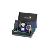 Poloair Deri Kordon Romen Rakamlı Klasik Erkek Kol Saati Cüzdan Kemer 55 ml Parfüm Seti Lacivert Bakır Renk PL-7095E2