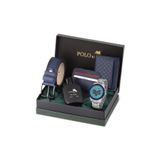 Poloair Erkek Kol Saati Dama Desen Cüzdan Kemer Kartlık Parfüm Kombin Set Gümüş Mavi Renk PL-0992E2