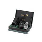 Poloair Erkek Kol Saati Esnek Kemer Mıknatıslı Cüzdan Parfümlü Kombin Set Gümüş Siyah Renk PL-7034E1