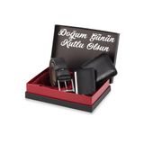 Poloair Erkek Siyah Doğum Günün Kutlu Olsun Yazılı Klasik Kutulu Set Kemer Cüzdan Kartlık Kombin