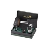 Poloair Klasik Metal Kordon Erkek Kol Saati Cüzdan Kemer Kartlık Çakmaklı Set Kombini Gümüş Siyah Renk PL-7087E3