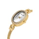 Poloair Lüx Taşlı Oval Kasa Hasır Metal Kordon Kadın Kol Saati Gold Renk PL-1546B1x