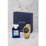Poloair Mercek Takvimli Erkek Kol Saati 55ml Parfüm Hediyelik Kutusunda Kombin Gold Siyah Renk PL-7005E5