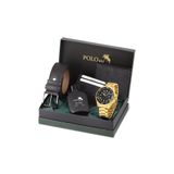 Poloair Mercek Takvimli Erkek Kol Saati Cüzdan Kemer Kartlık Parfüm Seti Gold Siyah Renk PL-7073E7
