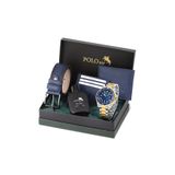 Poloair Mercek Takvimli Erkek Kol Saati Cüzdan Kemer Kartlık Parfüm Seti Gümüş Gold Lacivert Renk PL-7073E9