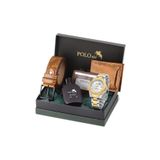 Poloair Mercek Takvimli Erkek Kol Saati Kemer Cüzdan Kartlık Parfüm Seti Gümüş Gold Renk PL-7075E9
