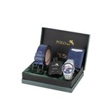 Poloair Spor Kasa Erkek Kol Saati Mıknatıslı Otomatik Mekanizmalı Cüzdan Kemer Seti Gümüş Lacivert Kırmızı Renk PL-7092E2