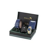 Poloair Takvimli Erkek Kol Saati Otomatik Cüzdan Kemer Parfüm Seti Gümüş Gold Lacivert Renk PL-7081E7
