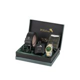 Poloair Takvimli Erkek Kol Saati Otomatik Cüzdan Kemer Parfüm Seti Gümüş Gold Yeşil Renk PL-7081E8