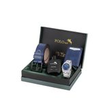 Poloair Takvimli Erkek Kol Saati Otomatik Cüzdan Kemer Parfüm Seti Gümüş Lacivert Renk PL-7081E2