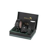 Poloair Takvimli Erkek Kol Saati Otomatik Cüzdan Kemer Parfüm Seti Siyah Renk PL-7081E1