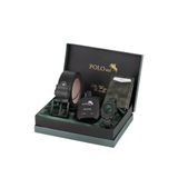 Poloair Takvimli Erkek Kol Saati Otomatik Cüzdan Kemer Parfüm Seti Siyah Yeşil Renk PL-7081E5