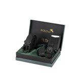 Poloair Takvimli Hasır Metal Kordon Erkek Kol Saati, Mıknatıslı Otomatik Mekanizmalı Cüzdan, Örgü Kemer Ve Çakmaklı Set Siyah Renk PL-7096E1