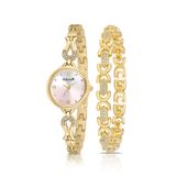 Poloair Vintage Kadın Kol Saati Ve Oval Bileklik Kombin Gold Pembe Renk PL-1599B3
