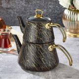 PoloChef Elegance Granit Orta Aile Boy Çaydanlık Üst Demlik: 1 Lt Alt Demlik 1,75 Lt