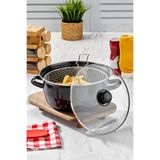 PoloChef Emaye Cips Kızartma Tenceresi 24 cm Siyah Fritöz Telli