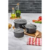 Polochef Hilal Granit 3'lü Mini Tencere Seti 12-14-16 cm Kapaklı Siyah