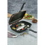 Polochef İron Granit Döküm Et Tavuk Balık Izgara Tavası 36 Cm Siyah Siyah