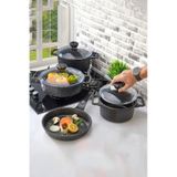 Polochef Kristal Granit 7 Parça Tencere Ve Tava Seti Siyah Siyah