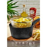 Polochef POLOCHEF Melda Granit Patates,Cips Kızartma Tavası 20CM Patates Kızartma Tencere Fritöz Telli - Siyah
