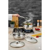 Polochef Vistal 18/10 Paslanmaz Çelik 8 Parça Derin ve Pilav Tencere Seti (16-20-24 CM-24CM) - Gümüş - 18-42