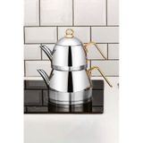 Polochef Zümrüt Çaydanlık 18/10 Paslanmaz Çelik Orta Boy Gold Saplı Gümüş