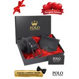 POLOGRAND London Orijinal Erkek 2'li Özel Hediye Kutulu Set Luxury Serisi Hediyelik Özel Kutu Sevgiliye Babaya Hediye Damat Bohçası Doğum Günü Özel Gün Hediyesi Lüks Yumuşak Deri Klasik & Şık Siyah Kemer Cüzdan Seti