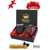 POLOGRAND London Orijinal Erkek 2'li Özel Hediye Kutulu Set Luxury Serisi Sevgiliye Babaya Hediye Damat Bohçası Doğum Günü Özel Gün Hediyesi Lüks Yumuşak Deri Siyah Şık RFID Hırsızlık Korumalı Cüzdan Kemer Seti