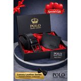POLOGRAND London Orijinal Erkek 2'li Özel Hediye Kutulu Set Trend Model Hediyelik Özel Kutu Sevgiliye Babaya Hediye Damat Bohçası Doğum Günü Özel Gün Hediyesi Lüks Yumuşak Deri Klasik Siyah Şık Kemer Cüzdan Seti